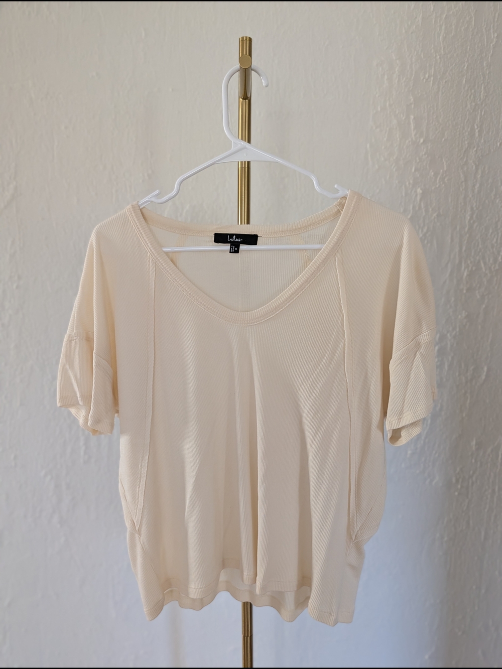 Lulu's Soft Cream V-Neck Short Sleeve Tee | Women's S